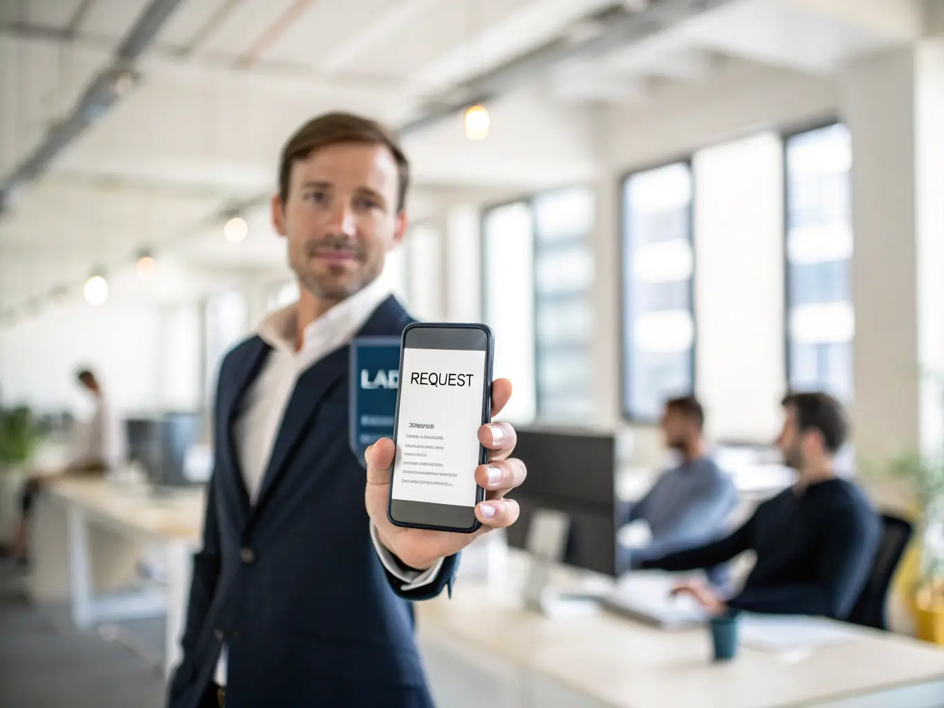 A business professional engaging with a potential client via a digital device, with lead forms visible on the screen, showcasing Login Luxe's Lead Generation Service.